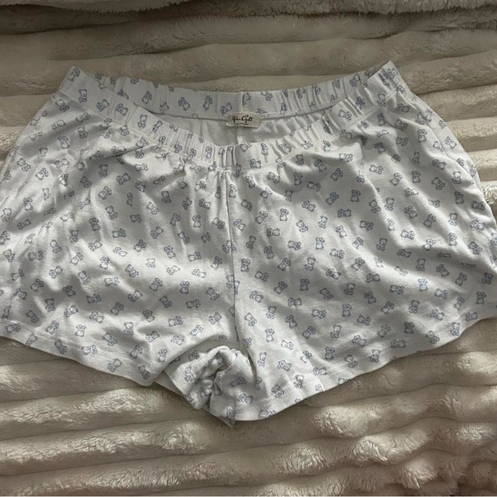 Brandy Melville White Shorts with Blue Bear Pattern